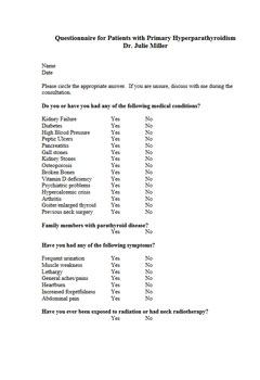 Questionnaire for Patients with Primary Hyperparathyroidism